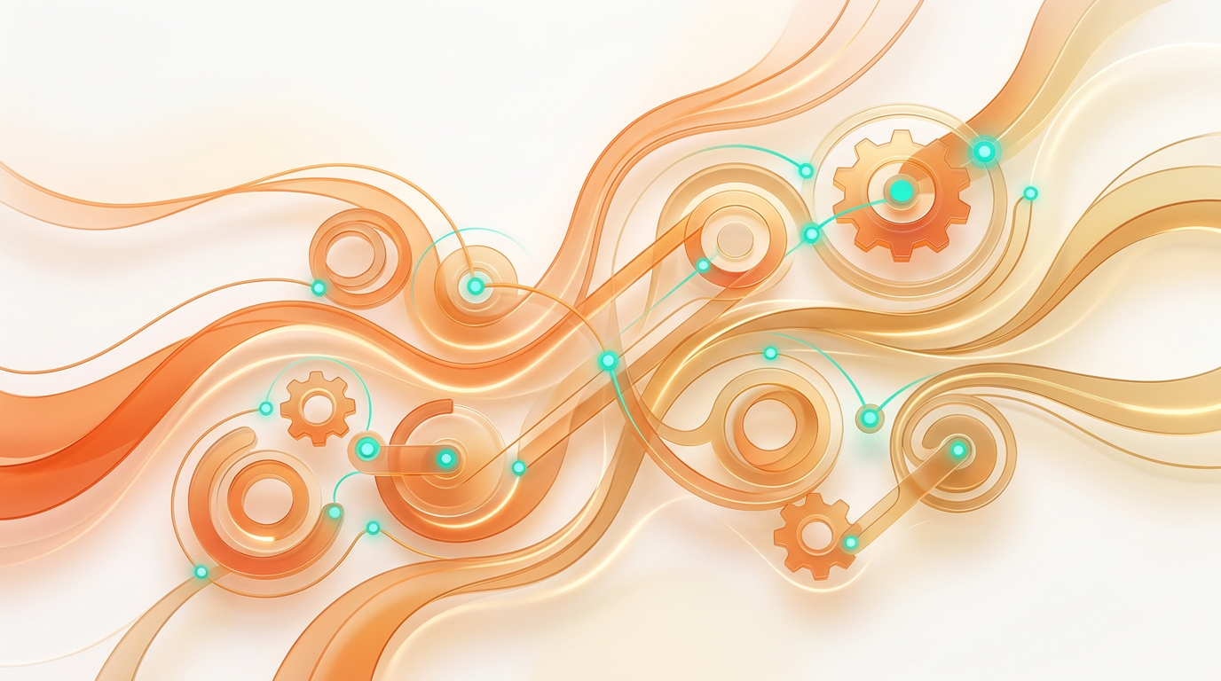 Flowing lines and gears representing automated workflows